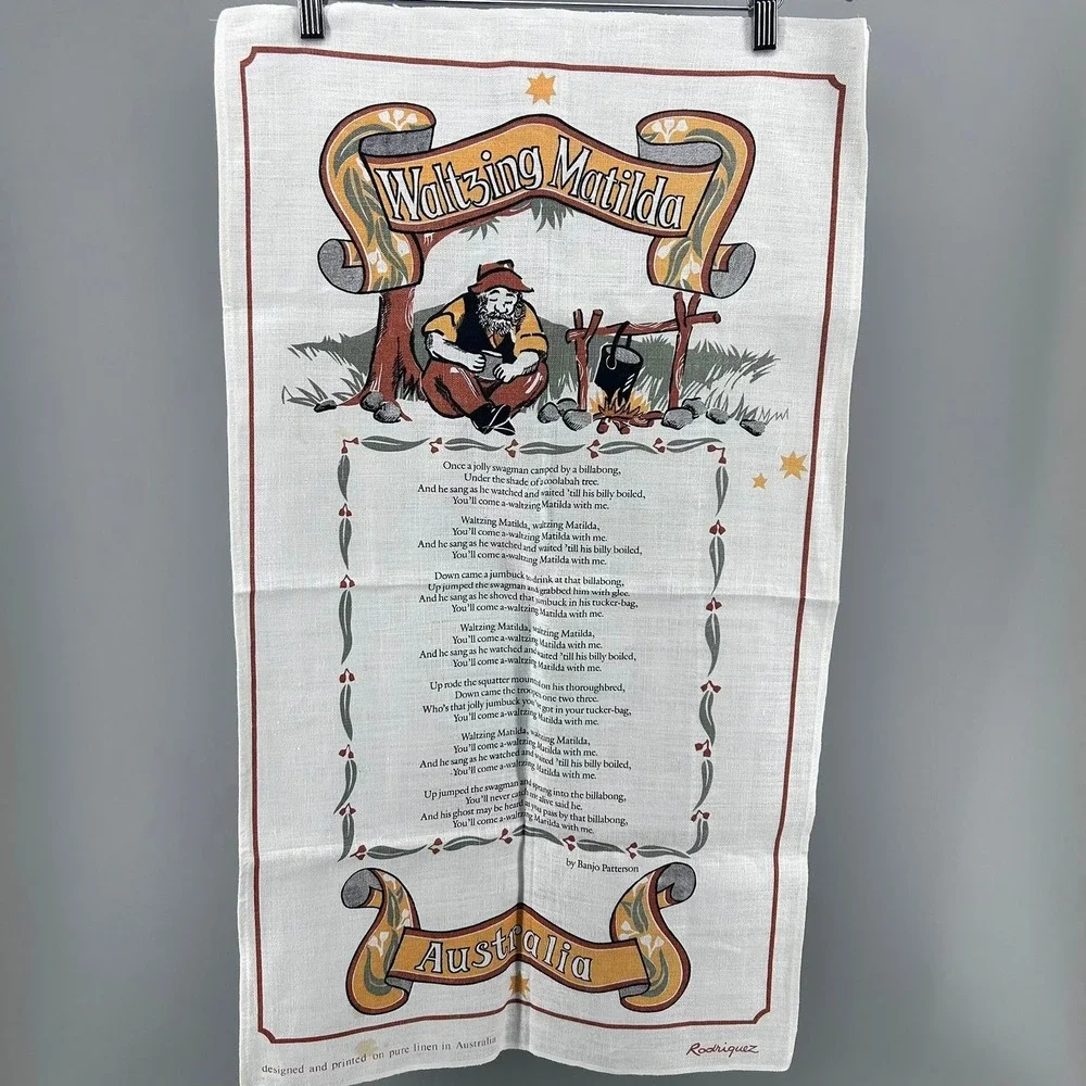 Rodriguez Waltzing Matilda Australia Pure Linen Tea Towel Banjo Paterson Poem